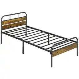 Tesco HOMCOM Single Bed Frame with Headboard, No Box Spring Needed, Brown offer