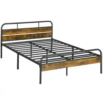 Tesco HOMCOM Double Bed Frame with Headboard, No Box Spring Needed, Brown offer