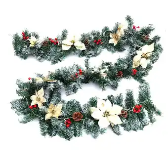 Tesco Living and Home 270cm Artificial Greenery Christmas Garland - Gold Poinsettia offer