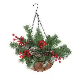 Tesco Living and Home Artificial Christmas Hanging Basket with Frosted Pine Cone offer