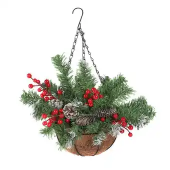 Tesco Living and Home Artificial Christmas Hanging Basket with Frosted Pine Cone offer