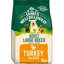 Tesco James Wellbeloved Adult Dog Large Breed Turkey & Rice Kibble Dog Food 15kg offer