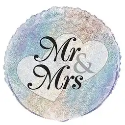 Tesco Mr & Mrs Holographic Wedding Round Foil Helium Balloon 46cm / 18 in offer