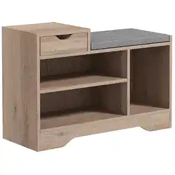 Tesco HOMCOM Upholstered Entryway Shoe Bench with Storage Drawer Distressed offer