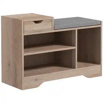 Tesco HOMCOM Upholstered Entryway Shoe Bench with Storage Drawer Distressed offer