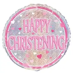 Tesco Pink Christening Holographic Round Foil Helium Balloon 46cm / 18 in offer