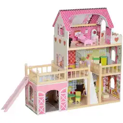 Tesco AIYAPLAY Dolls House with 13 Pieces Wooden Furniture and Accessories offer