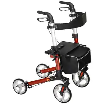 Tesco HOMCOM Fully Folding Rollator Walker with Seat, Backrest, Bag, Red offer