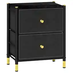 Tesco HOMCOM PU Leather Bedside Table with 2 Drawers and Steel Legs, Black offer