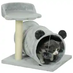 Tesco PawHut Cat Tree w/ Scratching Post, Bed, Cat Tunnel, Toy Ball, Grey offer