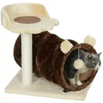 Tesco PawHut Cat Tree w/ Scratching Post, Bed, Cat Tunnel, Toy Ball, Dark Brown offer