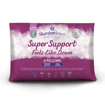 Tesco Slumberdown Feels like Down Super Support Pillow, Firm Support, 4 Pack offer