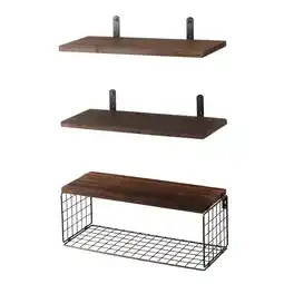 Tesco Living and Home 3Pcs Wooden Wall Floating Shelves with Basket offer