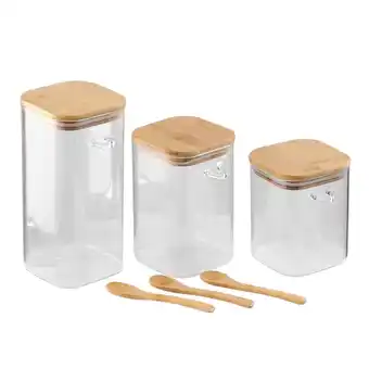 Tesco Living and Home Set of 3 Glass Storage Jars with Bamboo Spoons offer