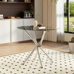 Tesco Living and Home Round Tempered Glass Dining Table with Crossover Base offer