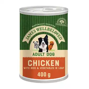 Tesco James Wellbeloved Adult Wet Dog Food Chicken & Rice in Loaf 400 g Tin (Pack of 12) offer