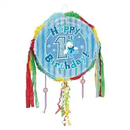 Tesco Happy 1st Birthday Blue Holographic Pull String Pinata offer