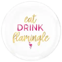 Tesco Aloha Summer Foil Hot Stamped Flamingo Round Serving Reusable Plastic Platter 35cm offer