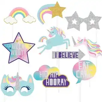 Tesco Party Time Unicorn Photo Props - Pack of 10 offer