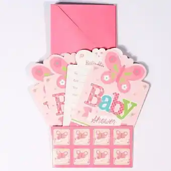 Tesco Pink Welcome Baby Girl Baby Shower Postcard Invitations With Envelopes - Pack of 8 offer