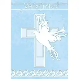 Tesco Blue Dove Cross Invitations with Envelopes - Pack of 8 offer