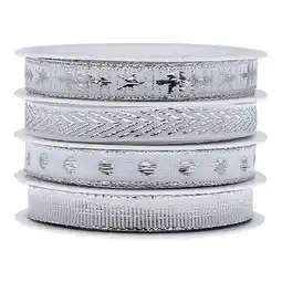 Tesco Metallic Silver Decorative Christmas Ribbon - Pack of 4 offer