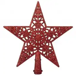 Tesco 5 Tip Glittered Red Christmas Tree Top Star 20cm offer