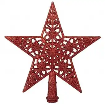 Tesco 5 Tip Glittered Red Christmas Tree Top Star 20cm offer