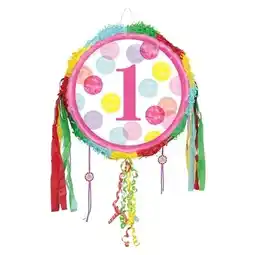 Tesco First Birthday Girl Pink Dots Pull String Pinata offer