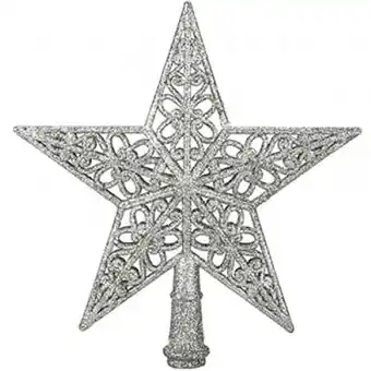 Tesco 5 Tip Glittered Silver Christmas Tree Top Star 20cm offer