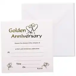 Tesco Golden Anniversary Invitations with Envelopes - Pack of 10 offer