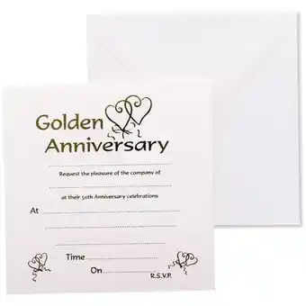 Tesco Golden Anniversary Invitations with Envelopes - Pack of 10 offer