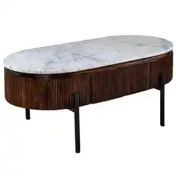 Tesco Miel Mango Wood Rectangular Fluted Coffee Table With Marble Top and Metal Legs offer