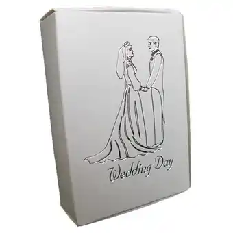 Tesco White Cake Boxes with Bride and Groom Wedding Day Print in Silver - Pack of 10 offer