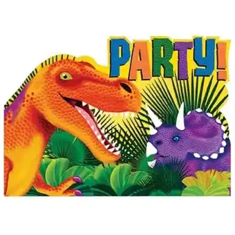 Tesco Dinosaur Party Invitations with Envelopes - Pack of 8 offer