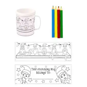 Tesco Christmas Elfin Around Colouring Mug With Pencils offer