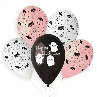 Tesco Cute Ghost Happy Halloween Black and Pink Latex Balloons 33cm / 13 in - Pack of 6 offer