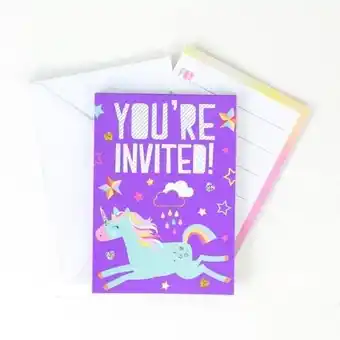 Tesco Party Time Unicorn Invitations With Envelopes - Pack of 8 offer