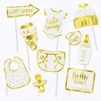 Tesco Gold Foil Stamped Baby Shower Party Photo Booth Props - Pack of 10 offer