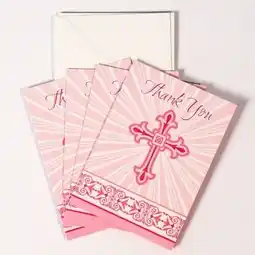 Tesco Pink Radiant Cross Communion And Confirmation Thank You Cards With Envelopes - Pack of 8 offer