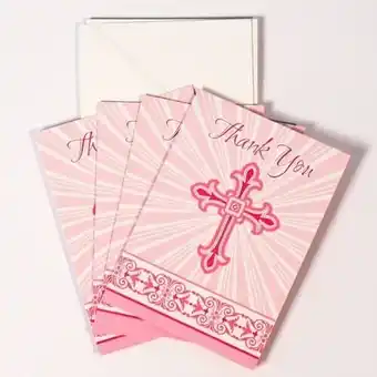 Tesco Pink Radiant Cross Communion And Confirmation Thank You Cards With Envelopes - Pack of 8 offer