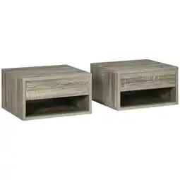 Tesco HOMCOM Floating Bedside Table Set of 2 Wall Mounted Brown offer