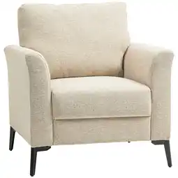 Tesco HOMCOM Linen Fabric Modern Accent Chair with Metal Legs, Wood Frame, Beige offer