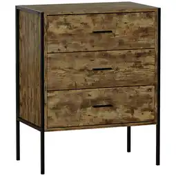 Tesco Vida Designs Brooklyn 3 Drawer Chest of Drawers Industrial Bedroom Storage, Dark Wood offer