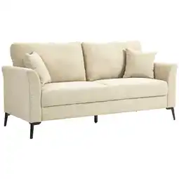 Tesco HOMCOM Modern 3 Seater Sofa, Linen Fabric Sofa Couch Living Room Beige White offer