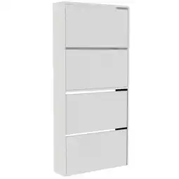 Tesco Vida Designs Welham 4 Drawer Mirrored Shoe Cabinet Shoe Rack Storage Cupboard, White offer