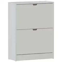 Tesco Vida Designs 2 Drawer Shoe Cabinet Shoe Rack Storage Cupboard, 100% FSC, White offer