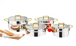 Tesco Safir Collection 8-piece Stainless Steel Cookware Set (Gold Handles) offer