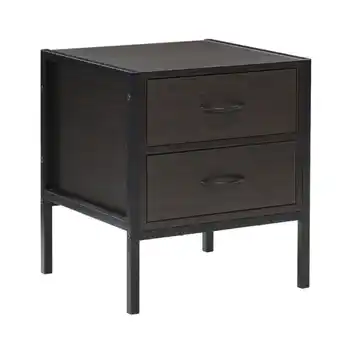 Tesco Living and Home Retro Wooden Nightstand with 2 Drawers - Dark Brown offer