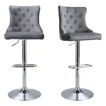 Tesco Living and Home Velvet Upholstered Adjustable Bar Stool with Button Seat Back x2 - Grey offer